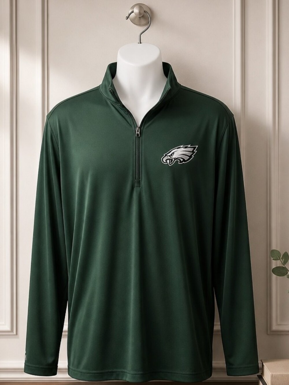 Philadelphia Eagles Antigua Green Quarter-Zip Pullover Mens Size Large